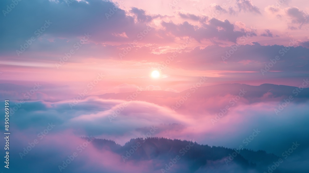 Majestic Sunrise Over Misty Mountains - A breathtaking sunrise over a sea of clouds, symbolizing new beginnings, tranquility, hope, serenity, and beauty. Majestic Sunrise Over Misty Mountains - A breathtaking sunrise over a sea of clouds, symbolizing new beginnings, tranquility, hope, serenity, and beauty.