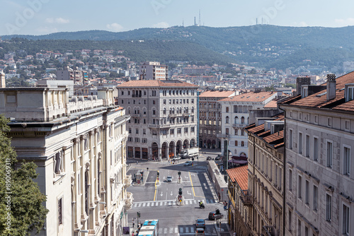 Carlo Goldoni square with Steps in trieste just below the san giusto park. View towards the city on a summer day photo