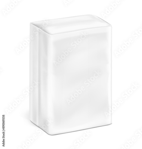 Packaging bag mockup. Vector illustration isolated on white background. Ready for your design. Suite for the presentation of pads, diaper, wet wipes, foods, household, etc. EPS10.
