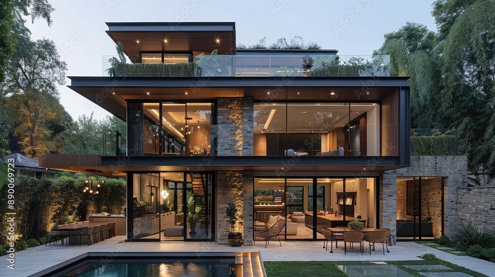 Modern Home with Glass Walls and Pool Modern Home with Glass Walls and Pool