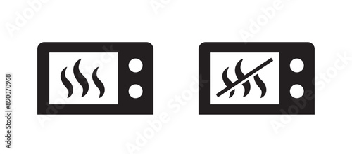 Icons indicating microwave-safe items and those that cannot be microwaved. Vector illustration.
