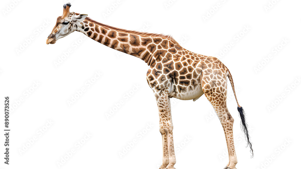 Obraz premium Side view photo of a giraffe isolated on white background