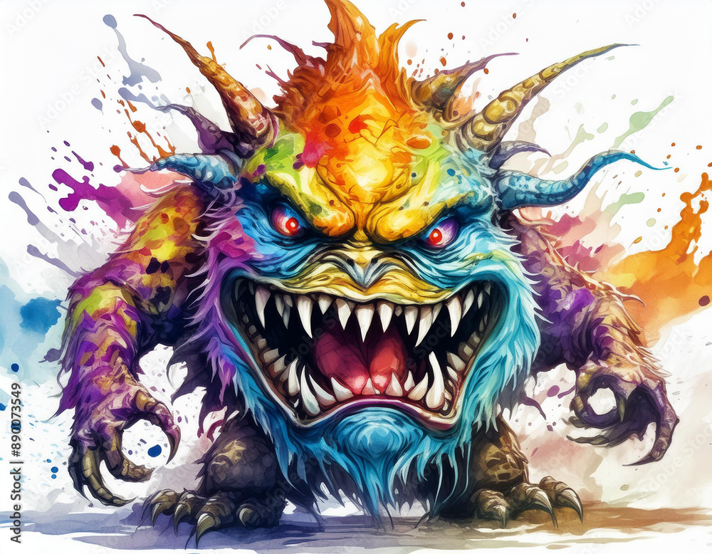 Obraz premium A colorful dragon with a menacing look on its face