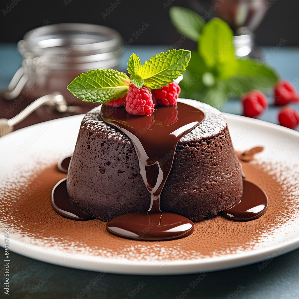 A decadent chocolate lava cake with a perfectly crispy exterior and a melted center