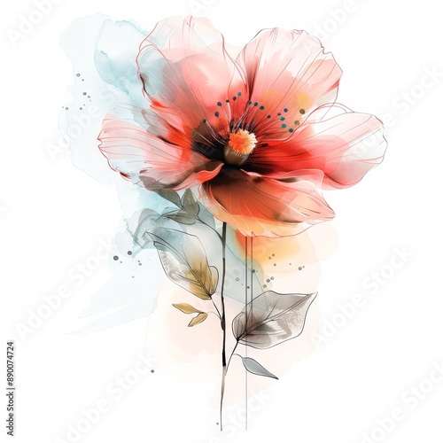 Delicate Whimsical Spring Flower Watercolor Clipart on White Background photo