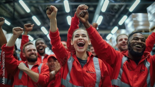 The joyful factory workers © YulaStock