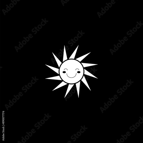  Cute smiling sun icon isolated on dark background