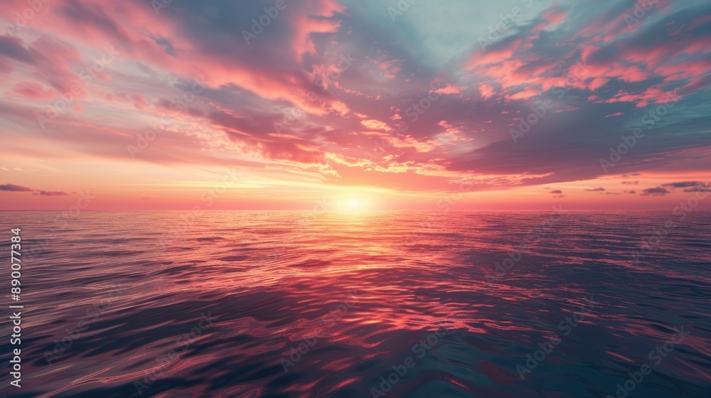 A vibrant sunset over a calm ocean. A vibrant sunset over a calm ocean.