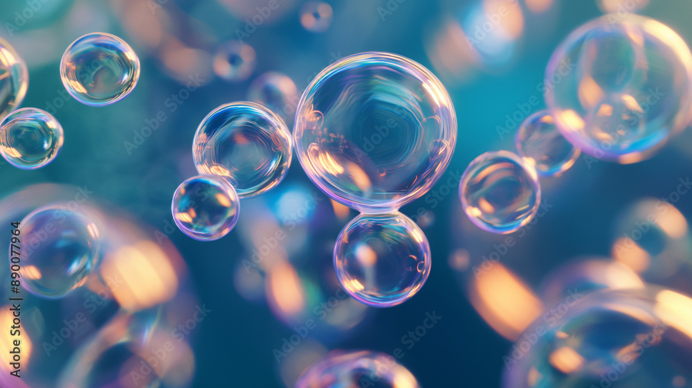 Floating transparent liquid bubbles colliding in 3D Floating transparent liquid bubbles colliding in 3D