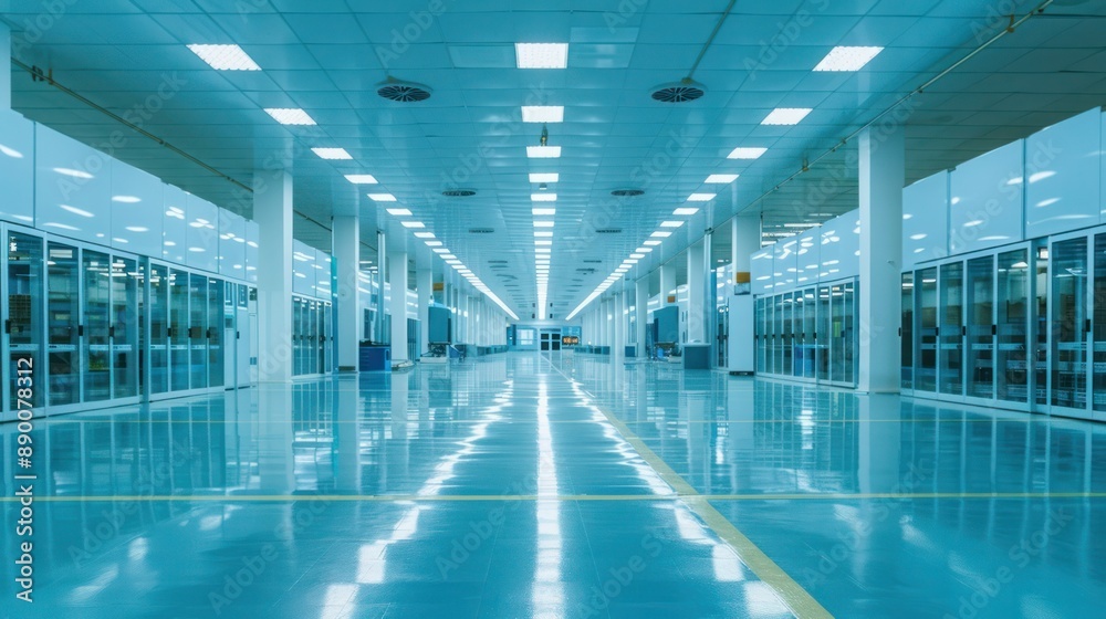 Semiconductor mass production factory , interior view with nobody. Semiconductor mass production factory , interior view with nobody.