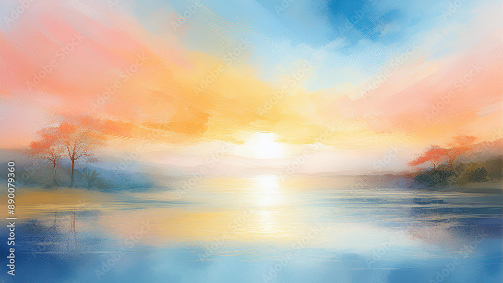 Fototapeta premium 朝焼けをイメージした水彩画、アブストラクト（生成AI、generated by AI）
