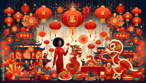 The Beauty of Chinese New Year Decorations with Traditional Red Lanterns