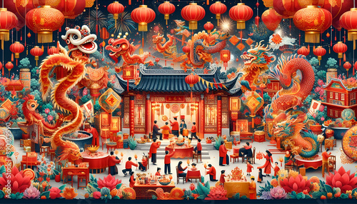 The Beauty of Chinese New Year Decorations with Traditional Red Lanterns