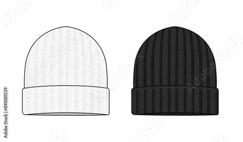 Knit cap ( beanie )  template vector illustration set