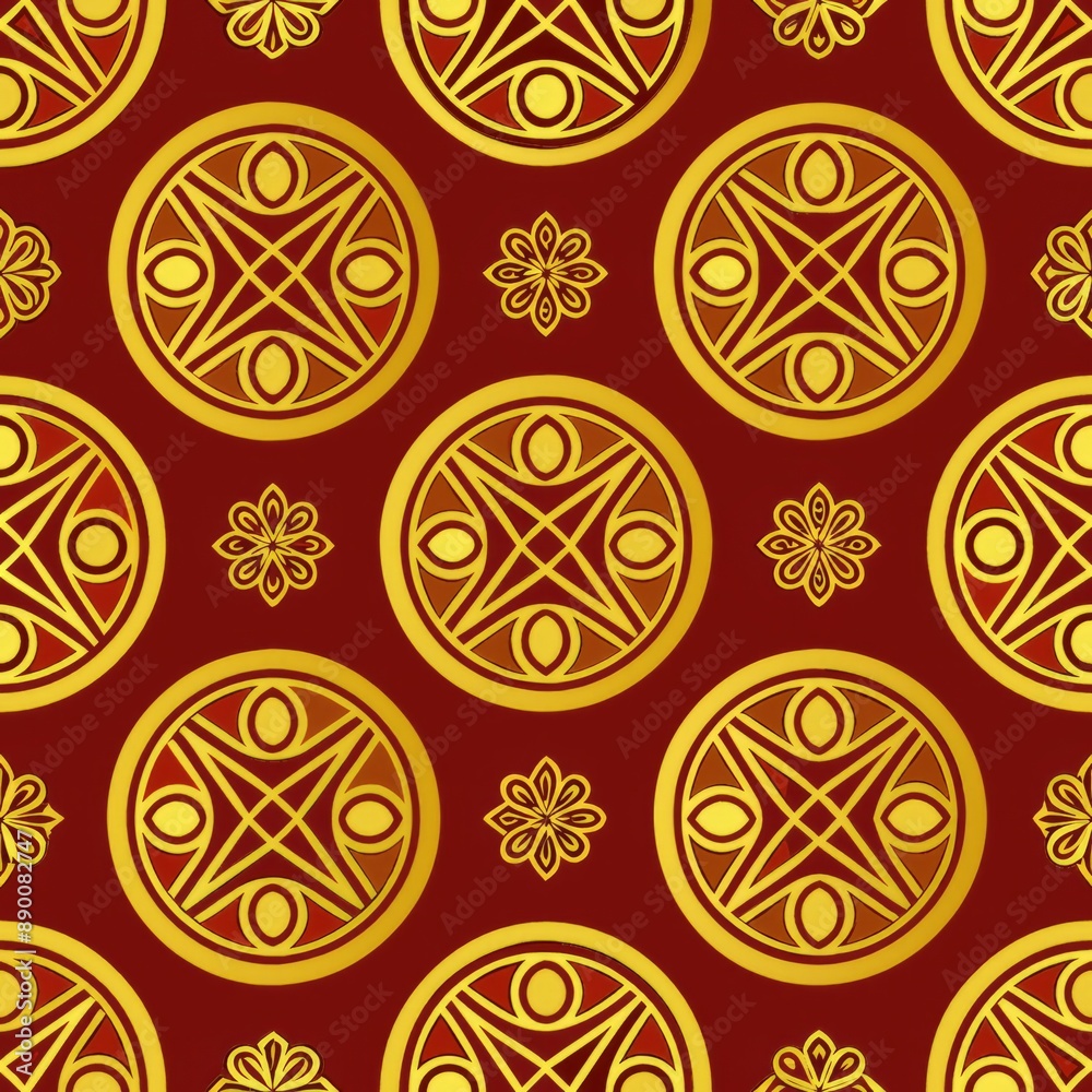 seamless pattern of Japanese kamon medallions, featuring stylized ...