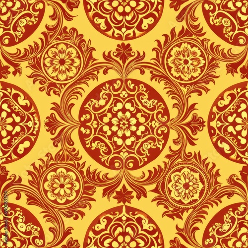 seamless pattern of Renaissance medallions, showcasing classical motifs and scrollwork, Generative AI