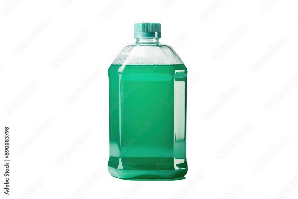 A Bottle of Emerald Liquid on a White Background on a Clear PNG or White Background.