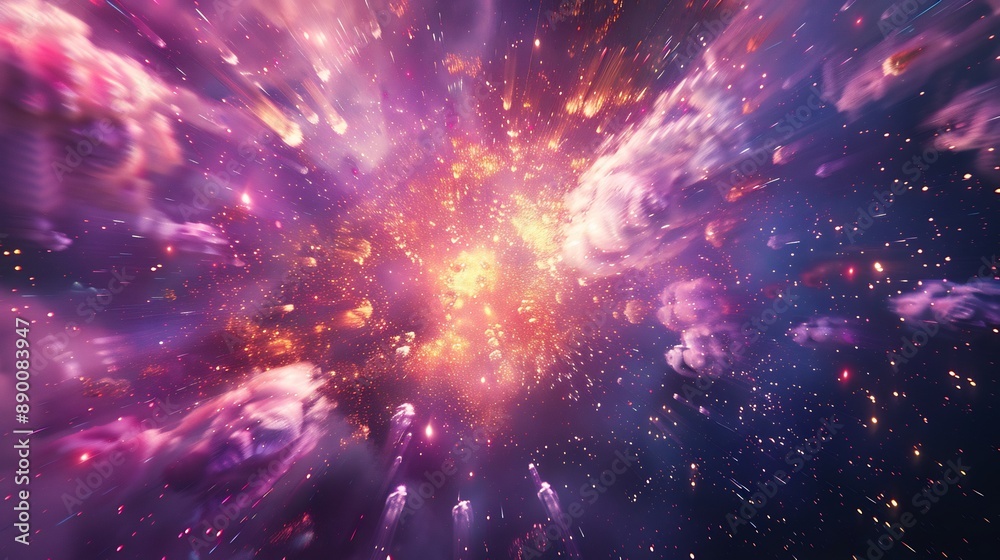 Cosmic Explosion with Glowing Particles and Nebulae Cosmic Explosion with Glowing Particles and Nebulae