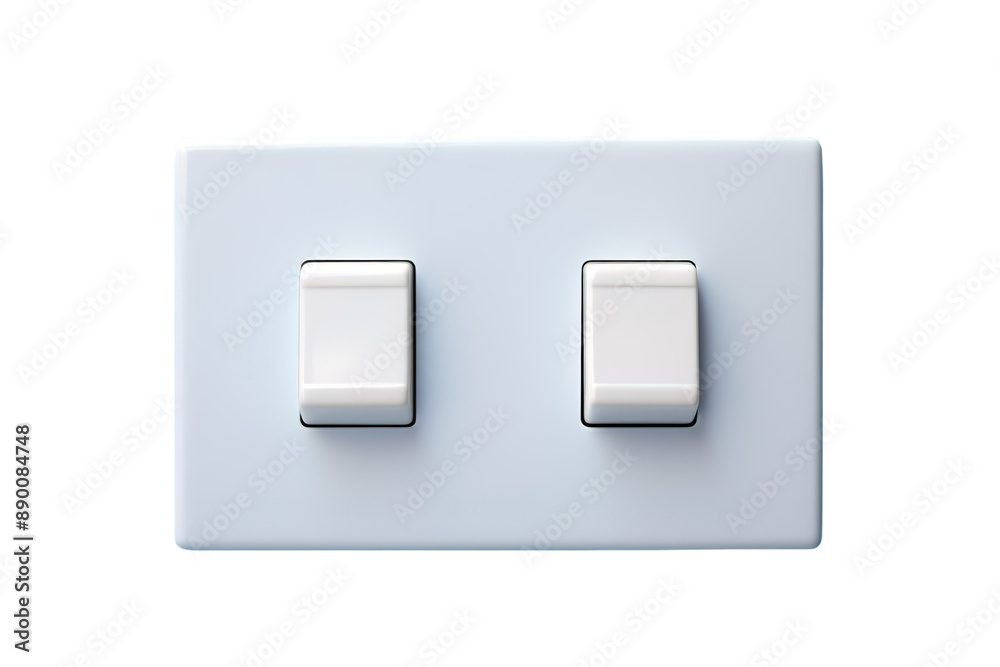 Two White Light Switches on a Light Blue Wall on a Clear PNG or White Background. Two White Light Switches on a Light Blue Wall on a Clear PNG or White Background.