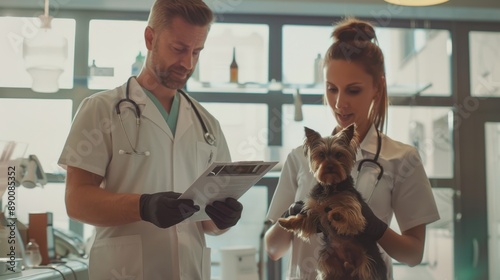 The veterinarians examining dog photo