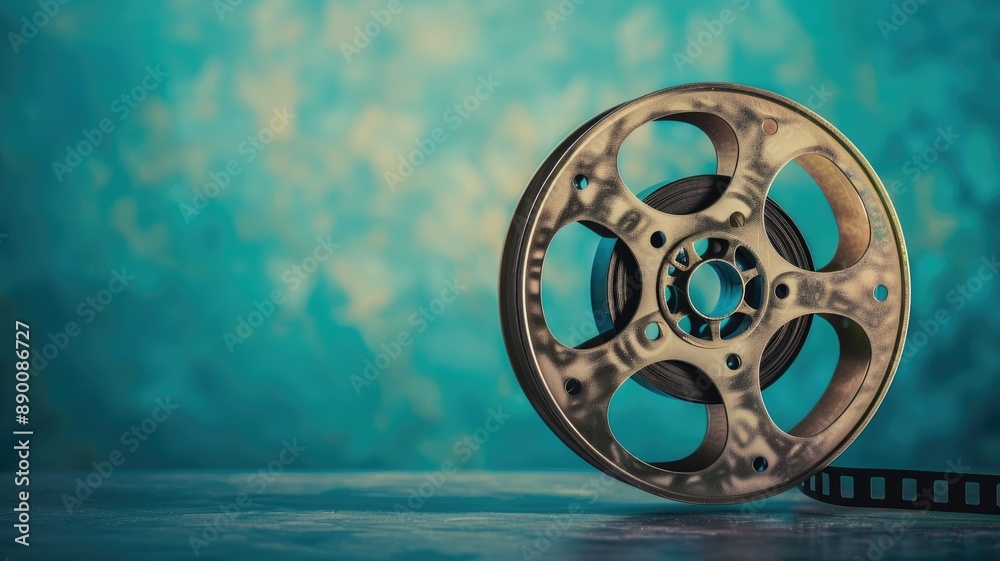 Obraz premium Vintage film reel on blue artistic background