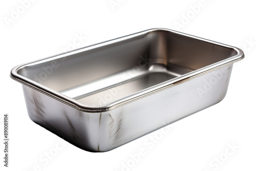 A Polished Stainless Steel Loaf Pan Ready For Baking on a Clear PNG or White Background.