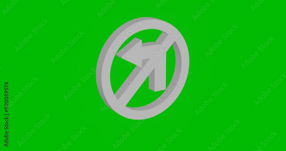 Animation of rotation of a white no right turn sign with shadow. Simple and complex rotation. Seamless looped 4k animation on green chroma key background Animation of rotation of a white no right turn sign with shadow. Simple and complex rotation. Seamless looped 4k animation on green chroma key background