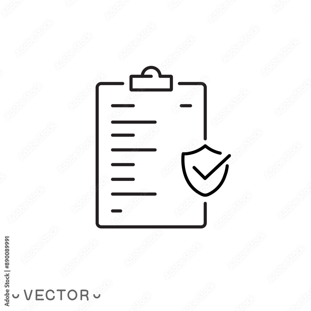 Insurance policy icon, thin line symbol isolated on white background, editable stroke eps 10 vector illustration Insurance policy icon, thin line symbol isolated on white background, editable stroke eps 10 vector illustration