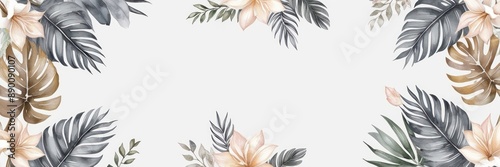 Elegant floral arrangement featuring delicate flowers and tropical leaves on a white background. Perfect for nature-inspired designs and decor.
