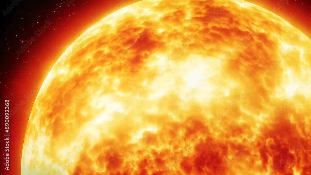 Extreme close-up of sun's surface reveals swirling plasma and intense solar activity. Vibrant golden-yellow hues dominate, with darker spots indicating cooler regions. Extreme close-up of sun's surface reveals swirling plasma and intense solar activity. Vibrant golden-yellow hues dominate, with darker spots indicating cooler regions.