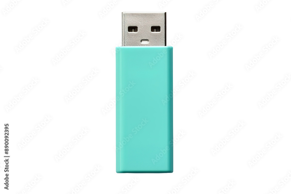 A Teal USB Flash Drive Isolated Against a White Background on a Clear PNG or White Background. A Teal USB Flash Drive Isolated Against a White Background on a Clear PNG or White Background.