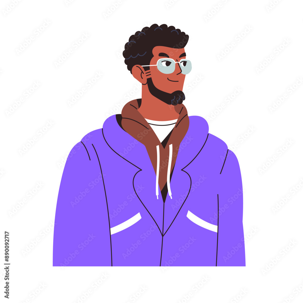 Happy black person with beard avatar. Face of stylish guy with sunglasses for user profile. Positive young African American man smiles portrait. Flat isolated vector illustration on white background Happy black person with beard avatar. Face of stylish guy with sunglasses for user profile. Positive young African American man smiles portrait. Flat isolated vector illustration on white background