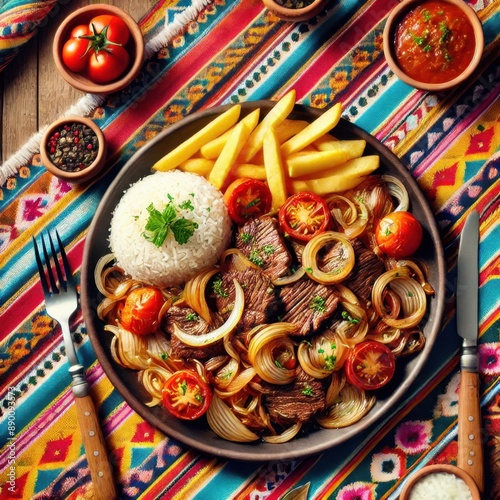 Wallpaper Mural Here is the top-down view of a Peruvian lomo saltado.

 Torontodigital.ca