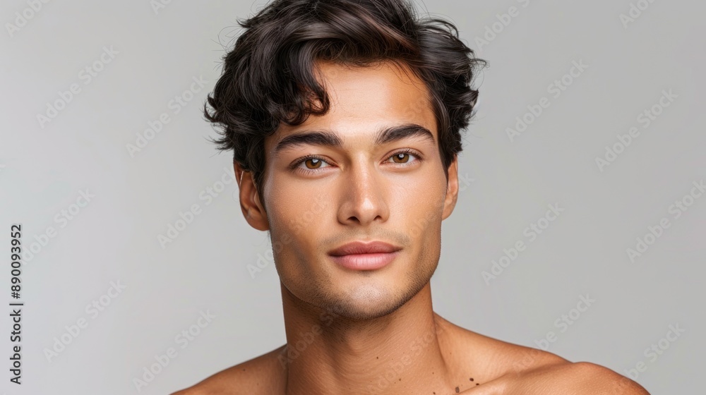 A man with a muscular build is posing for a picture without wearing a shirt, showcasing his physique A man with a muscular build is posing for a picture without wearing a shirt, showcasing his physique