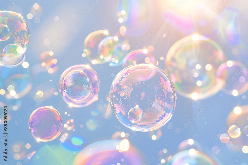 soap bubbles on bright background with copy space for text