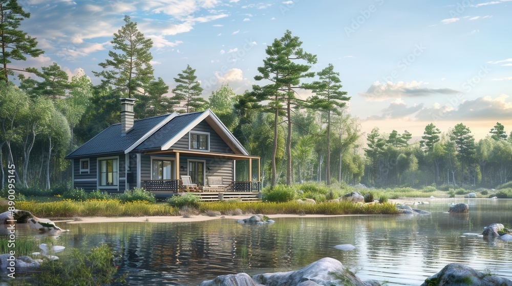 Obraz premium Tranquil Oasis. Cottage offering a peaceful retreat by the sea