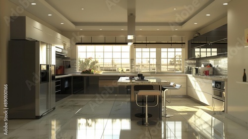 Sleek and Modern Kitchen. Contemporary kitchen design with high-tech appliances photo