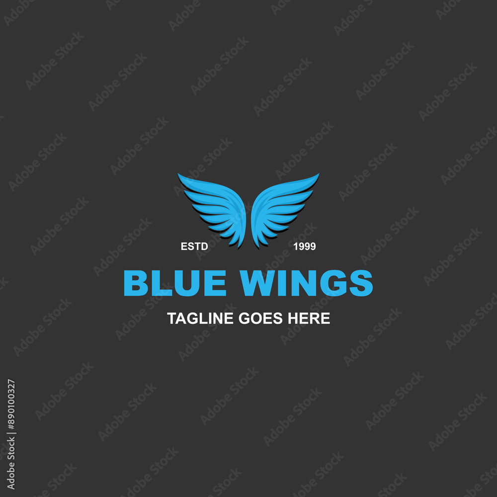 Modern blue wings logo design vector on black background Modern blue wings logo design vector on black background