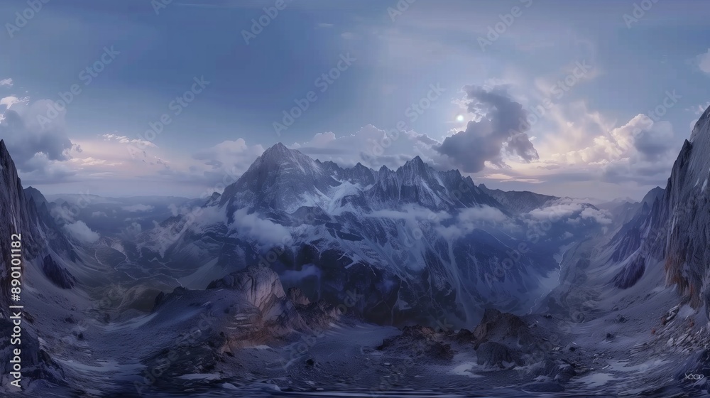 Obraz premium Enjoy a 360° VR journey through serene mountains, vibrant wildlife, and nature's beauty.