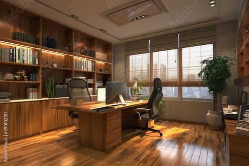 Modern Home Office. Designed for a comfortable and stylish work-from-home setup photo