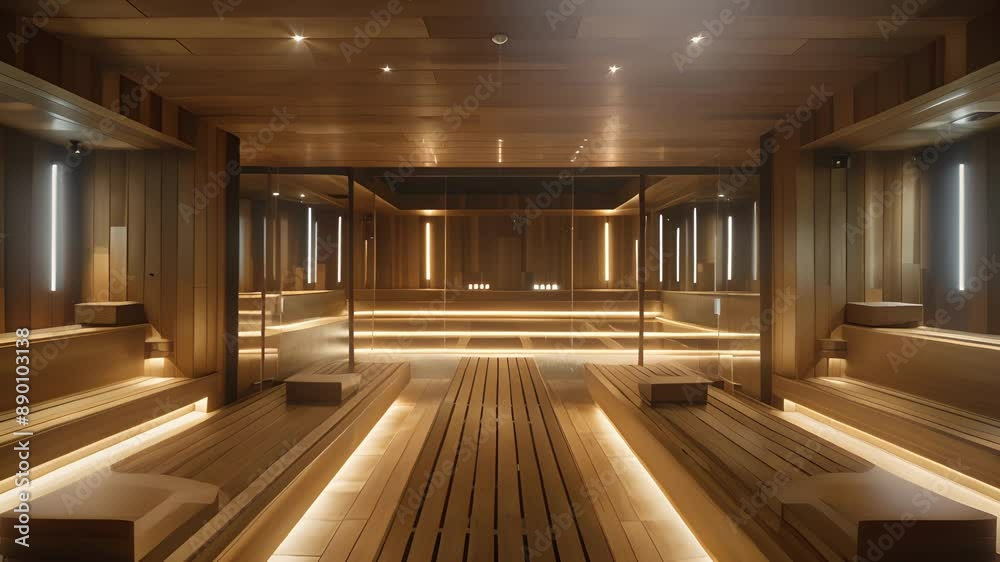 The wooden benches are strategically p around the room offering guests different levels of heat intensity to choose from. The wooden benches are strategically p around the room offering guests different levels of heat intensity to choose from.