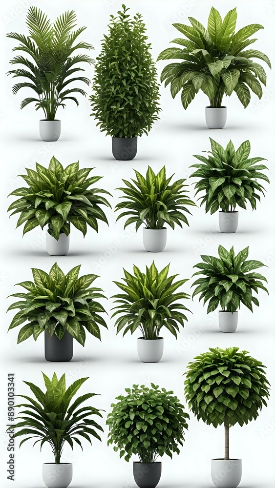Collection of potted plants on white background. Collection of potted plants on white background.