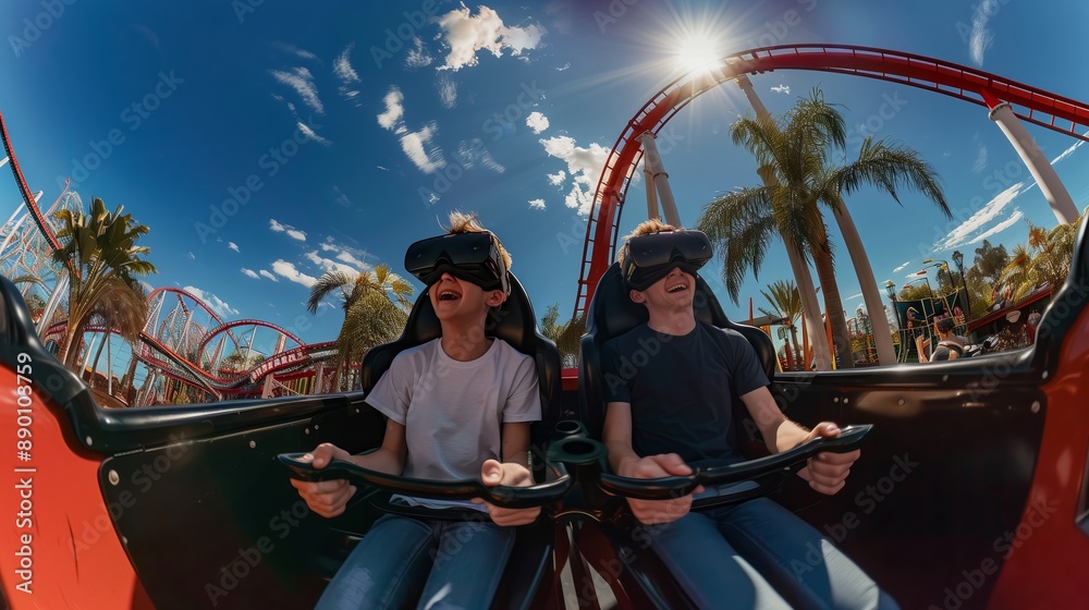 Enjoy a thrilling 360 VR roller coaster ride from home, feeling the adrenaline and wind!