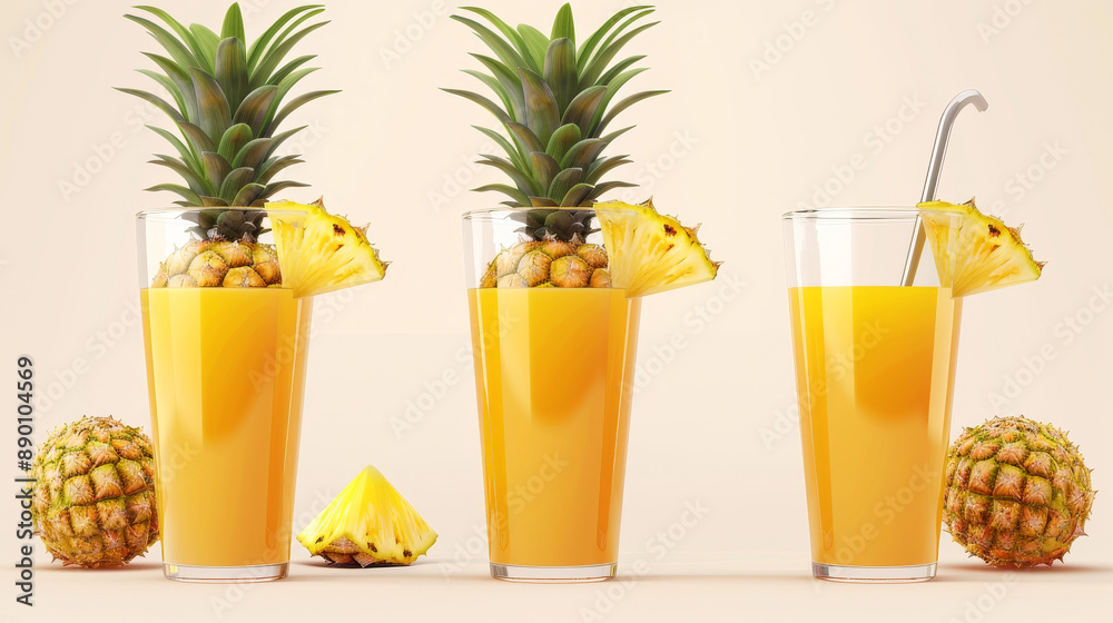 Pineapple juice with fresh fruit. 3D realistic vector icon. Pineapple juice with fresh fruit. 3D realistic vector icon.