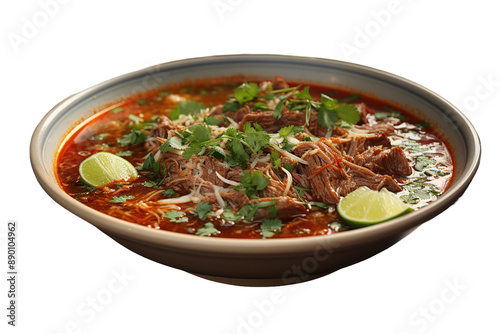 A Steaming Bowl of Savory Beef and Onion Soup With Freshly Baked Bread on White or PNG Transparent Background.