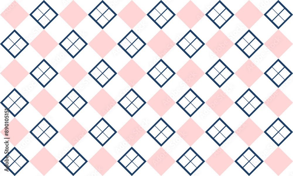 Pink and blue Seamless argyle pattern in blue and white colors, two tone diamond checkerboard repeat pattern, replete image, design for fabric printing, window Pink and blue Seamless argyle pattern in blue and white colors, two tone diamond checkerboard repeat pattern, replete image, design for fabric printing, window