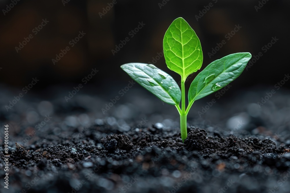 Small green sprout emerging from dark soil towards light Small green sprout emerging from dark soil towards light