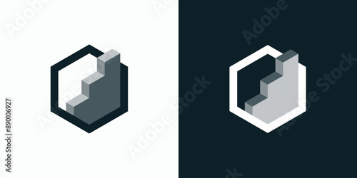 Vector logo design of geometric hexagon shape growth graph with three-dimensional effect modern, simple, clean and abstract style.