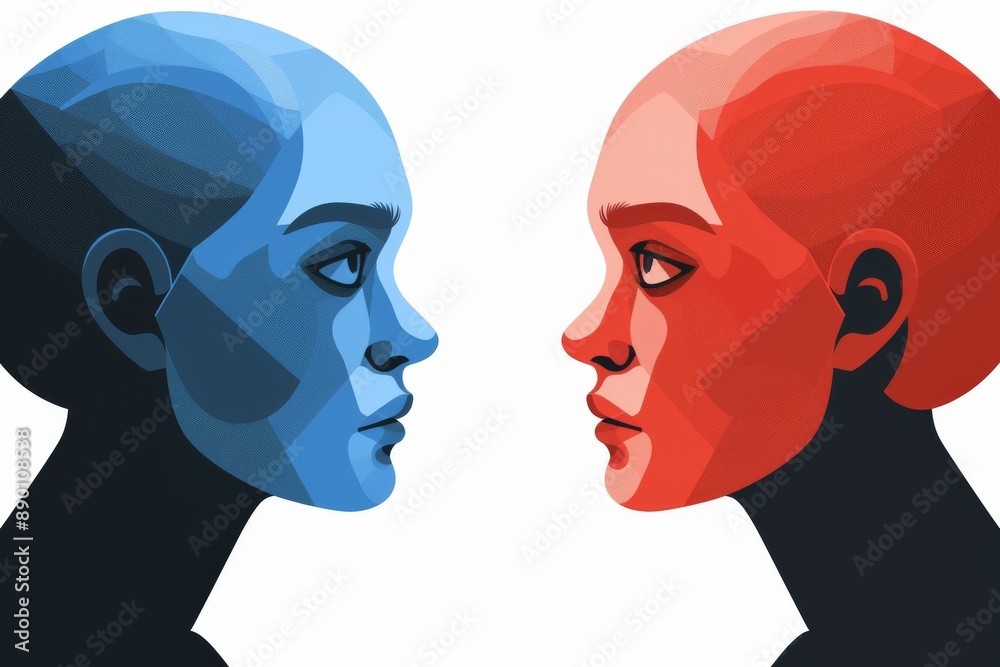 Abstract blue and red faces dynamic and vibrant design detailed and imaginative artwork Abstract blue and red faces dynamic and vibrant design detailed and imaginative artwork