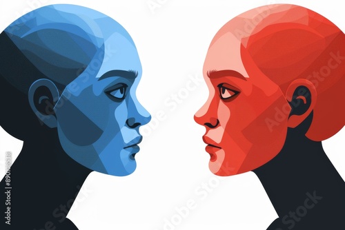 Abstract blue and red faces dynamic and vibrant design detailed and imaginative artwork photo